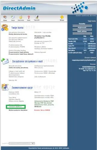 Instalator aplikacji czyli WordPress w direct Admin