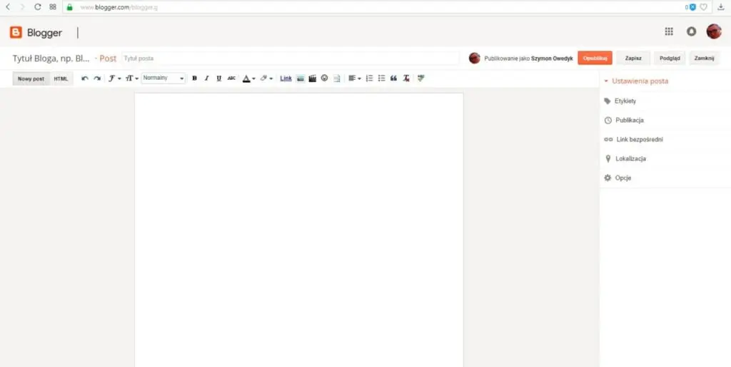 jak założyć bloga na blogspot - utworz nowy wpis na blogu