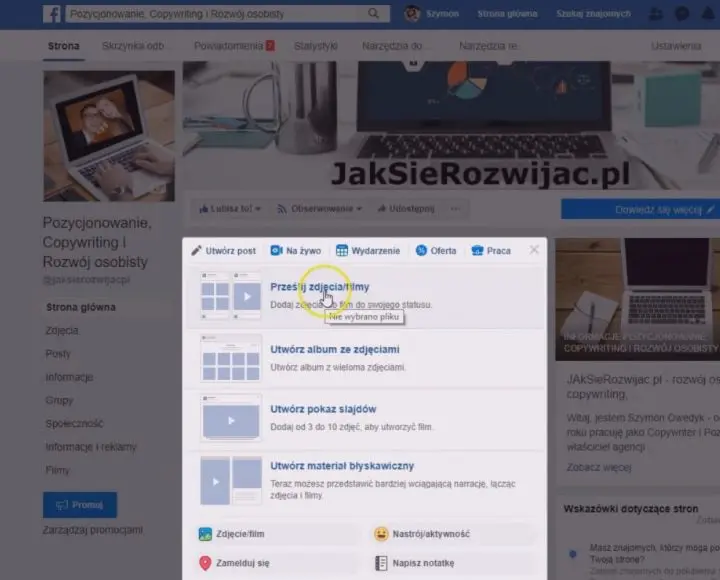 dodaj film na fb na stronie facebook