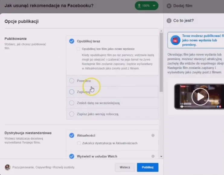 jak ustawić film na fb facebooku - publikacja filmu