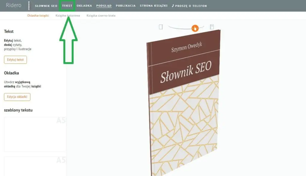 utwórz nową książkę w serwisie ridero - dodaj tekst i zdjęcia książki ebooka