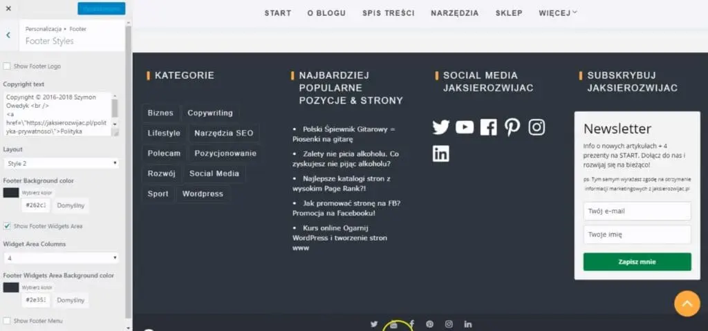 ustawienie stopka footer wordpress z personalizacja wp