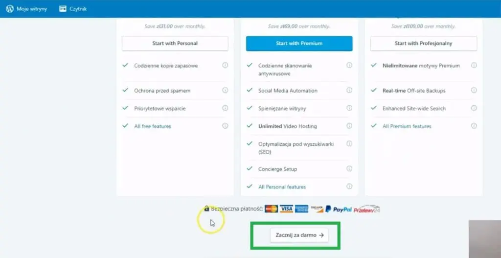 zainstaluj wtyczkę JetPack WordPress - wybór planu darmowego