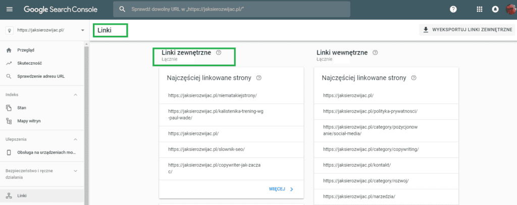 Zdobywanie linków SEO - sprawdzanie linków zewnętrznych w Google Search Console