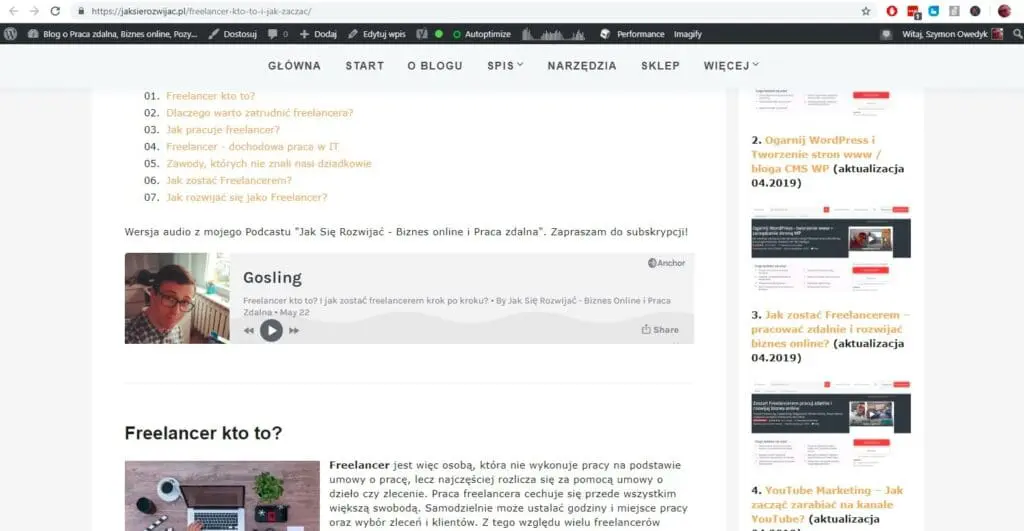Publikowanie odcinków podcastu na blogu