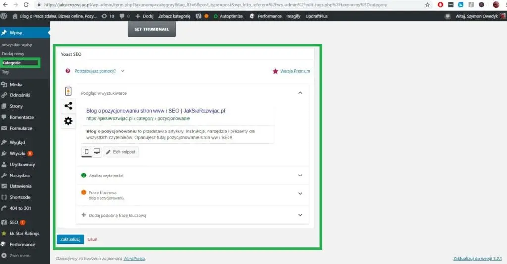 ustawienia znaczników meta dla kategorii w celu optymalizacji strony www pod google