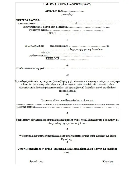 umowa kupna-sprzedaży ogólna wzór