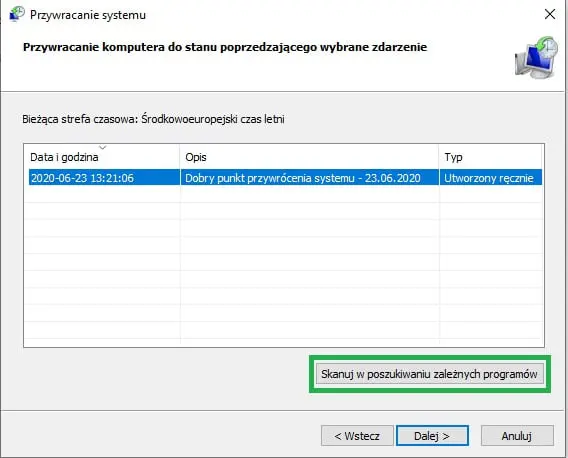 przywracanie komputera do poprzedniego systemu Windows