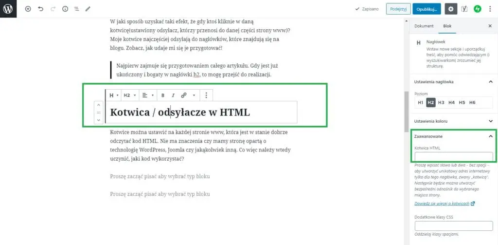 kotwica wordpress czyli odsyłacze html