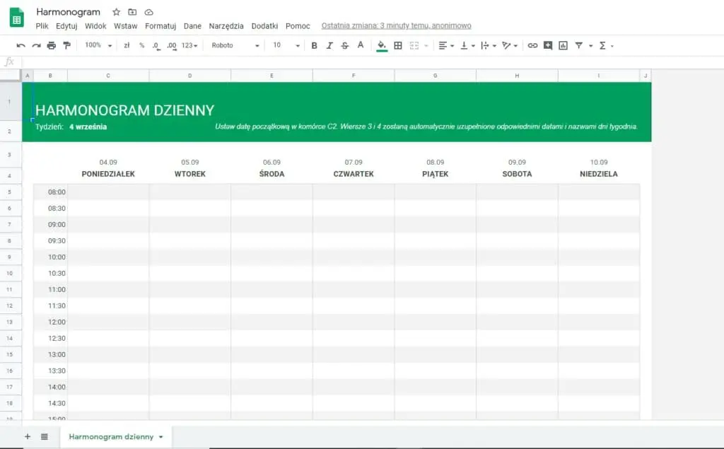 harmonogram dzienny i tygodniowy czyli planowanie dnia, tygodnia, miesiąca i roku