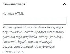 kotwica WordPress ustawienie odsyłaczy html na stronie www