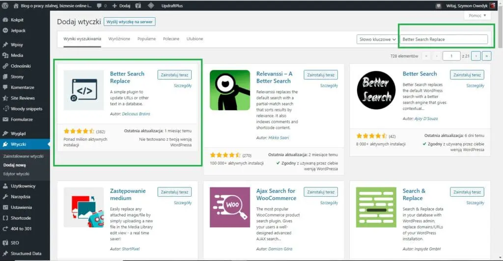 Przekierowanie http na https WordPress przez wtyczkę better search replace