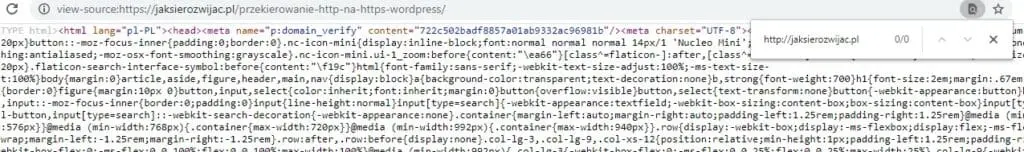 http na https WordPress przez badanie źródła witryny kod
