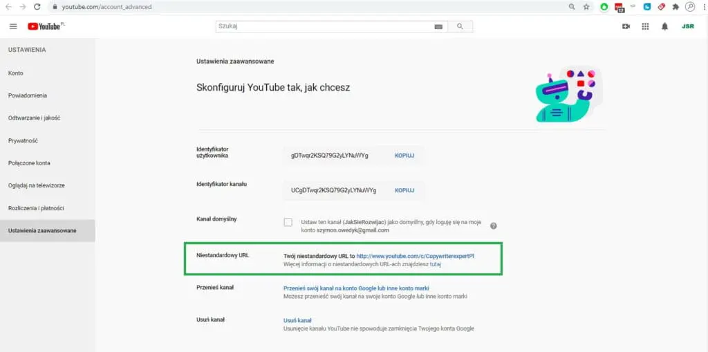 Zmiana adresu URL kanału YouTube YT część 1