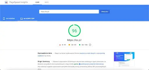 Test PageSpeed Insights dla strony ks.pl