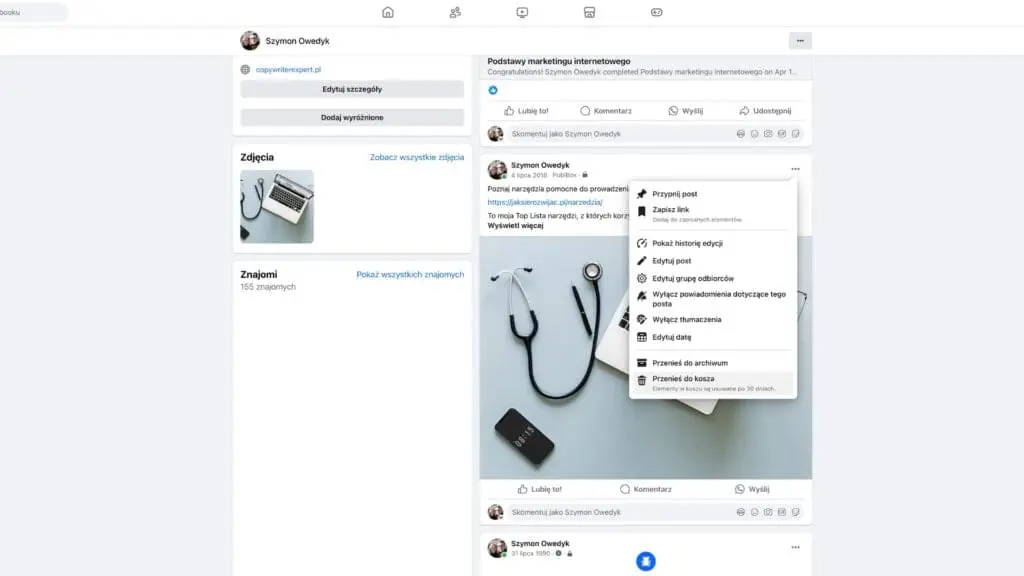 usunąć post na facebooku fb na profilu