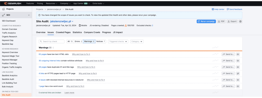 Semrush audyt SEO