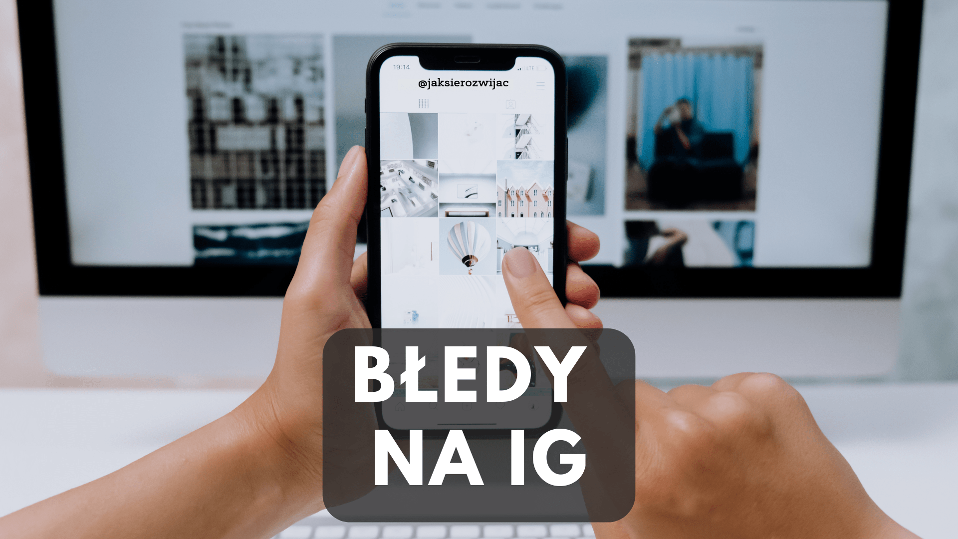 Telefon z aplikacją Instagram i z tyłu komputer z włączonym Instagramem