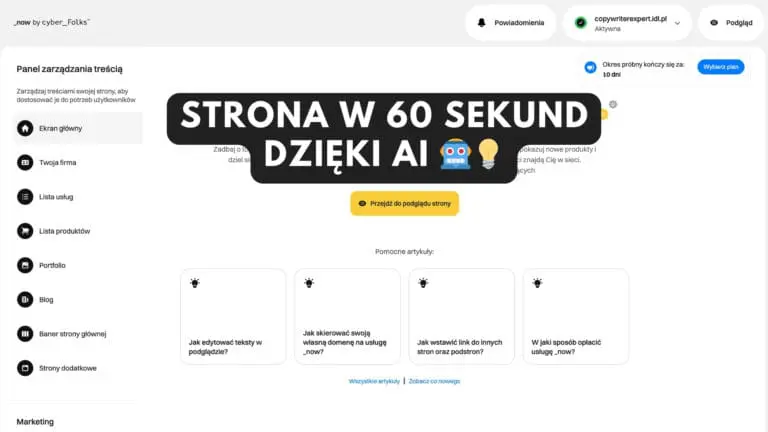 Strona WWW w 60 sekund z AI i kreatorem stron _now