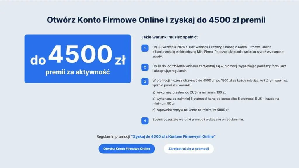 Warunki promocji Erste Bank konto firmowe 4500 zł