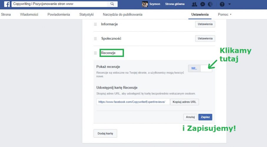 Jak usunąć recenzje na Facebooku przez Ustawienia strony i Recenzje usuń