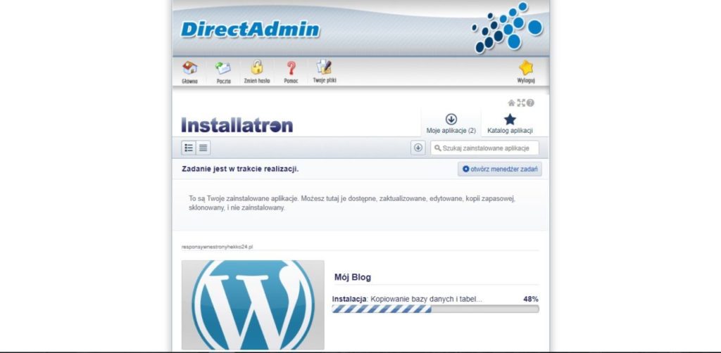 Instalacja WordPressa na stronie w Direct Admin rozpoczęta