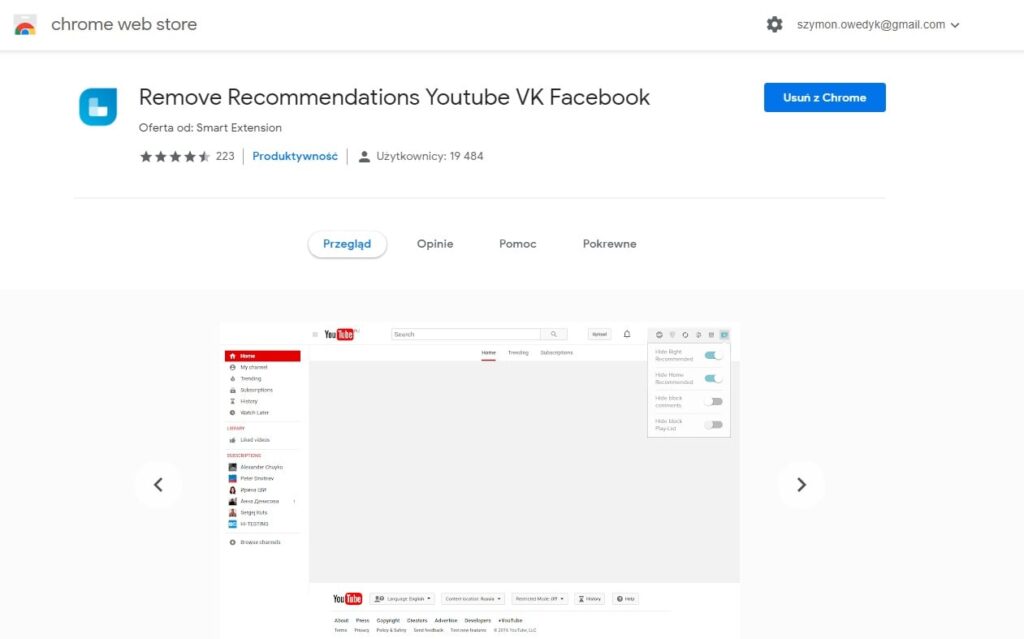 usuń rekomendacje youtube przez wtyczkę chrome i firefox remove recommendations youtube