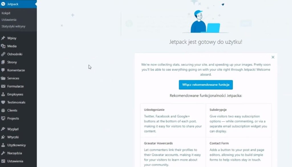 zainstalowano i połączono wtyczkę JetPack WordPress