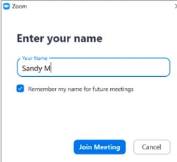 wprowadź swoje imię w aplikacji Zoom dołączając do spotkania