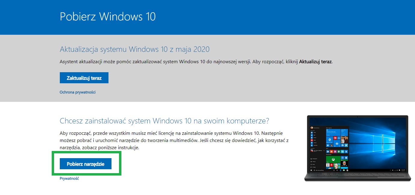 pobierz narzędzie by zainstalować system Windows na swoim komputerze