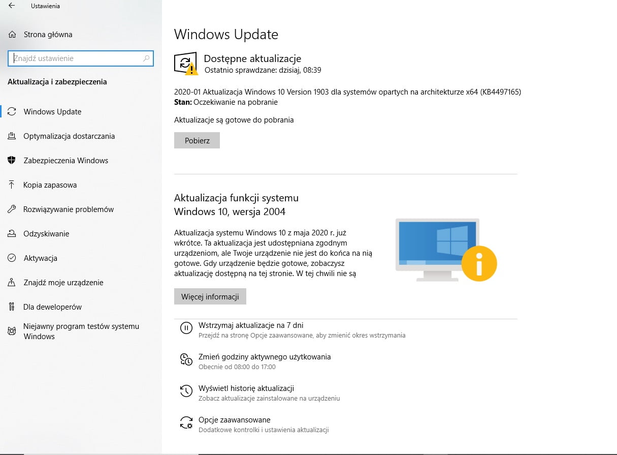 przywrócenia i odzyskiwania systemu Windows 10 przez aktualizacje i zabezpieczenia